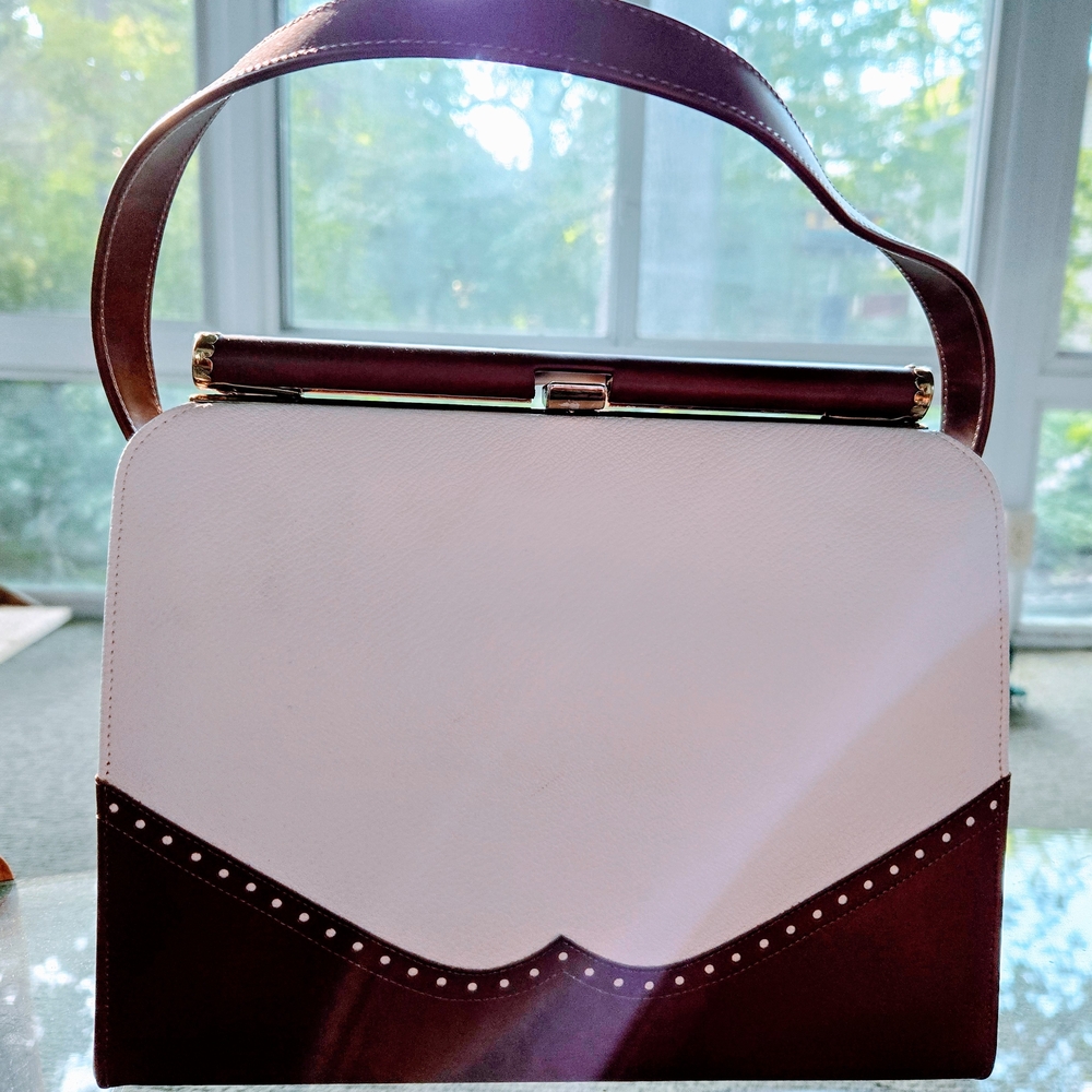 Naturalizer White and Brown Spectator Vintage Purse